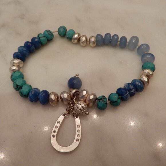 Vintage Beaded Turquoise, Agate, and Chalcedony Bracelet - Picture 1 of 3